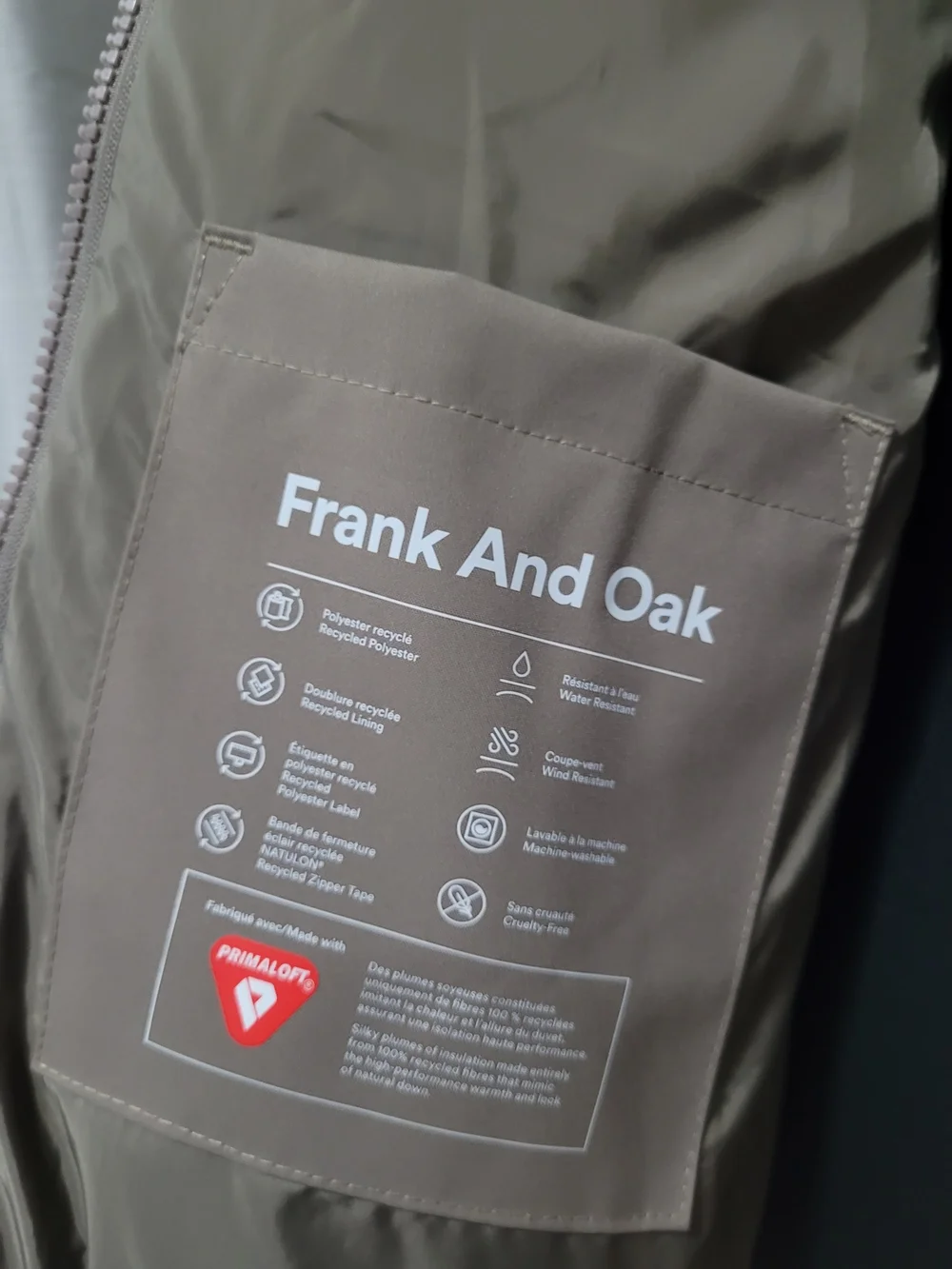 Frank & Oak Minimalist Short Puffer Jacket , Taupe, XS - Picture 2 of 16